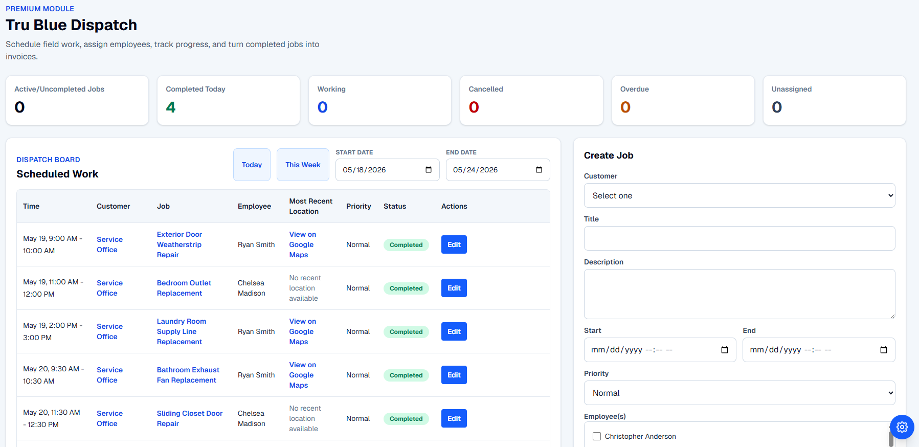 Dispatch management dashboard